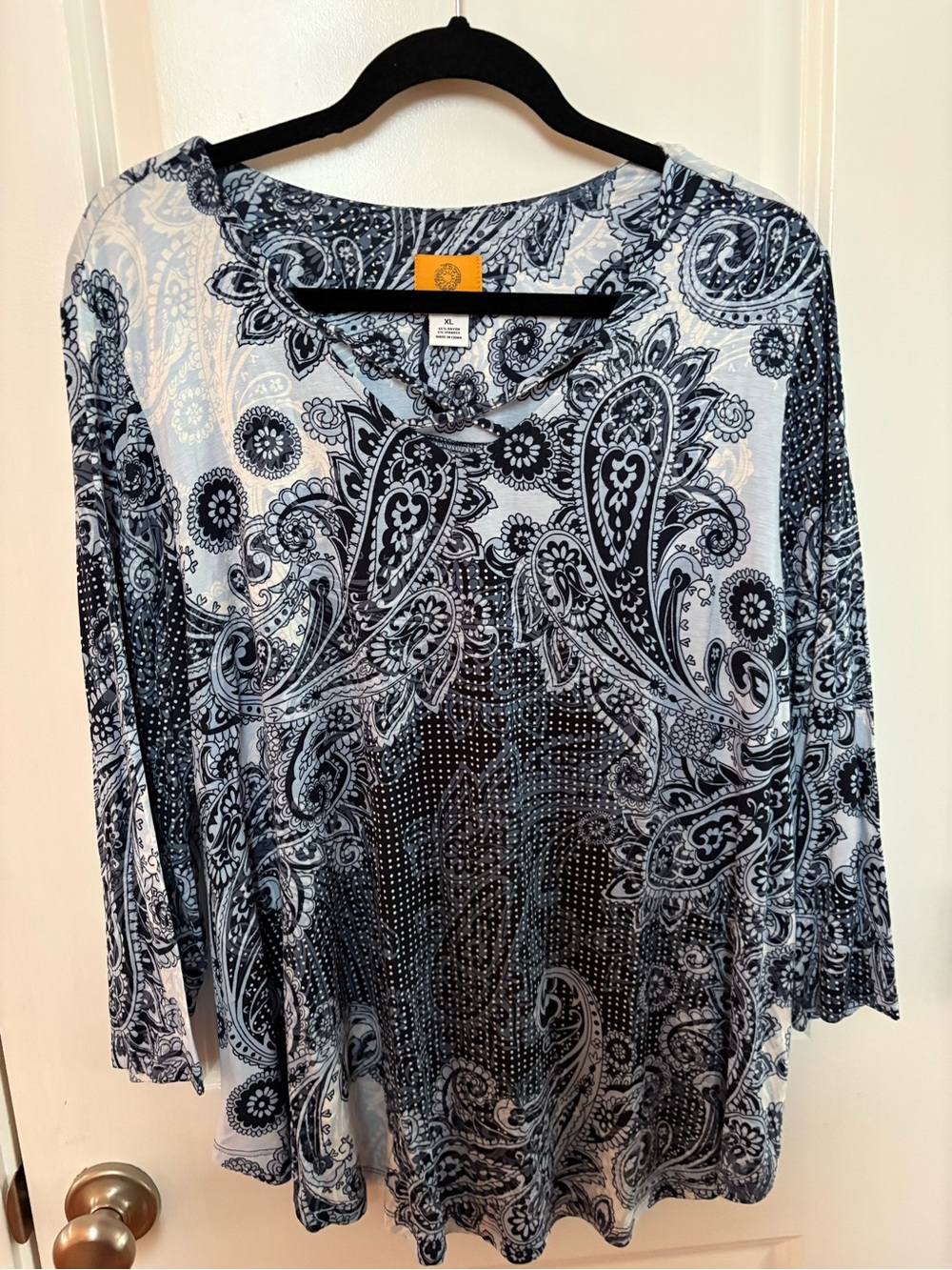 Ruby Rd. Black & White Paisley Long Sleeve Tee